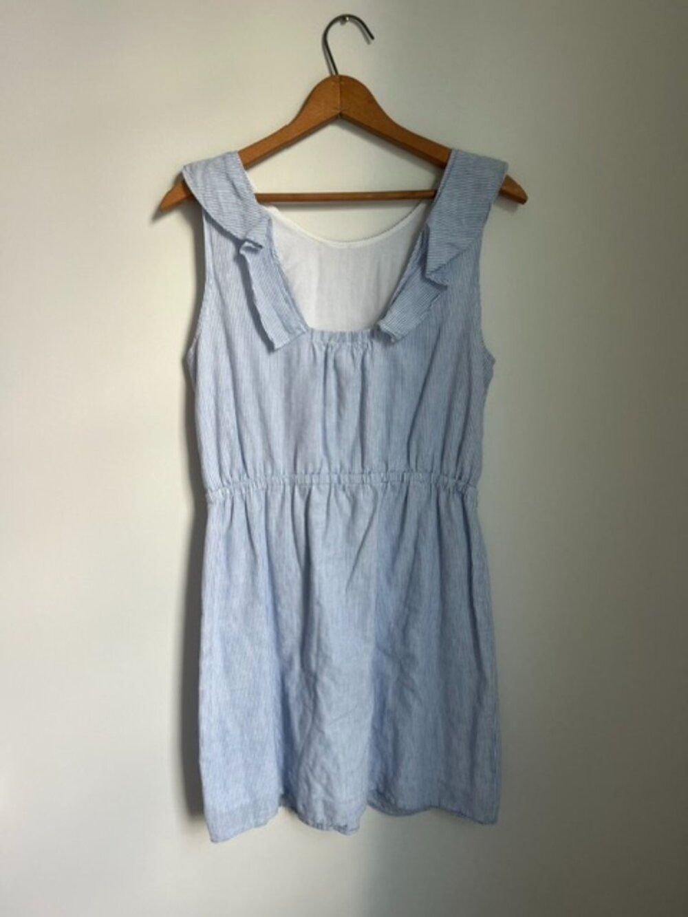 JCREW | Light Blue & White Striped Cotton Linen Sleeveless Mini Dress Size 8 - Picture 3 of 16